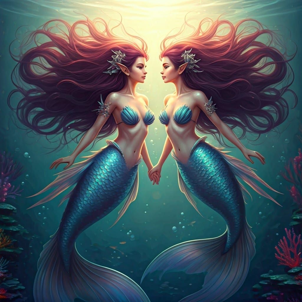 Alluring Mermaids in Ethereal Underwater Scene
