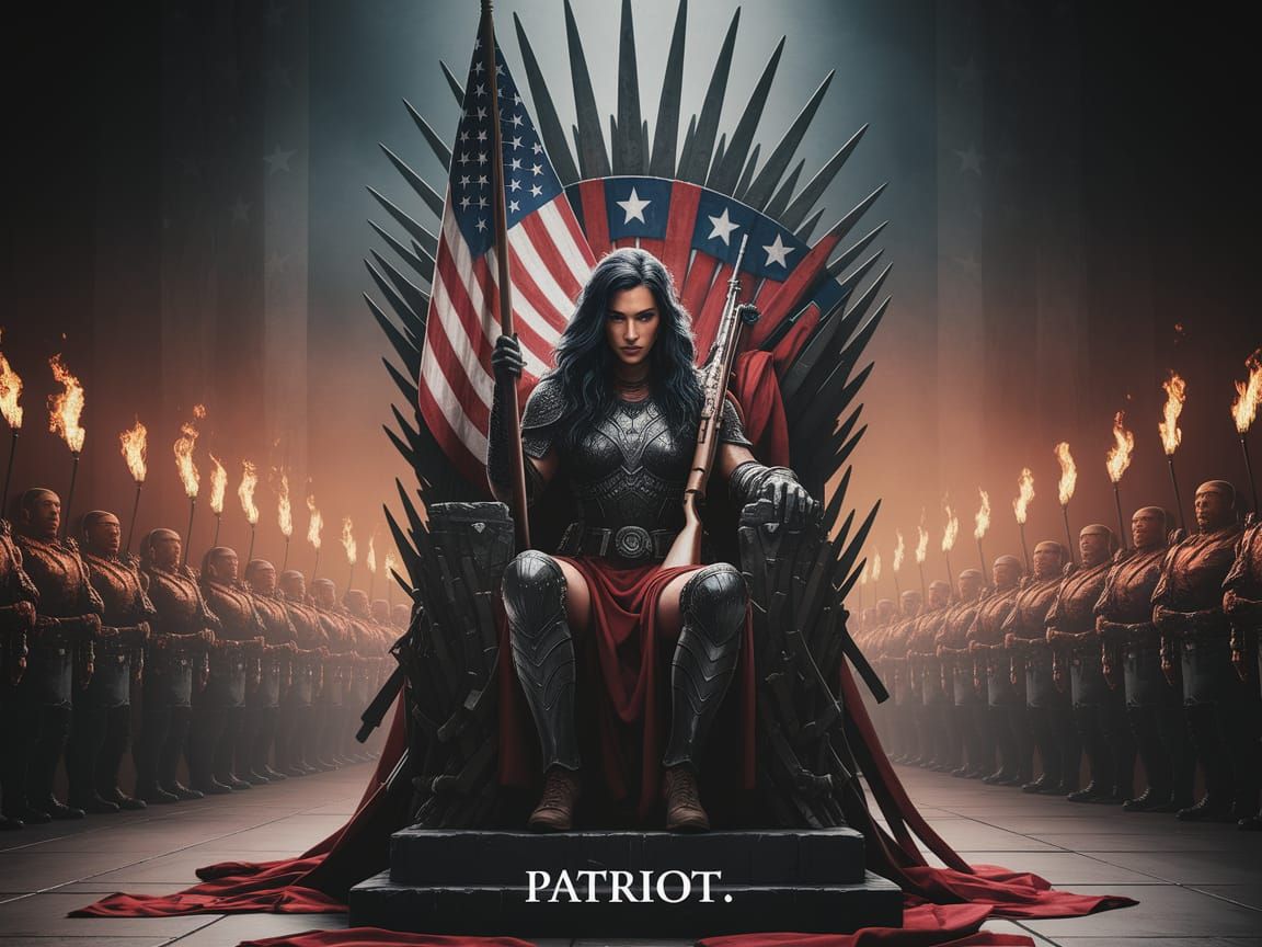 Warrior Queen on Flag Throne with Rifle