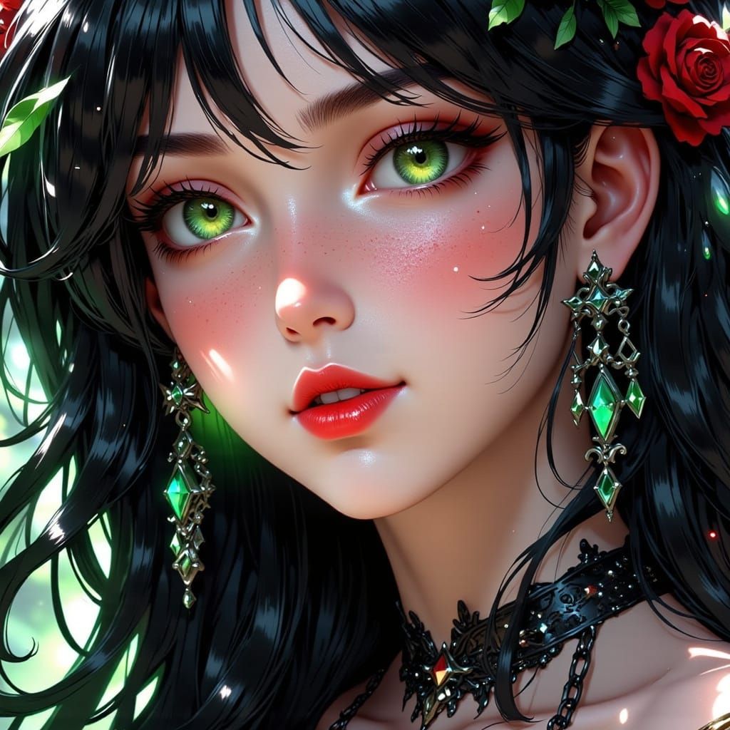 Ethereal Woman Portrait with Gothic Makeup and Manga Style
