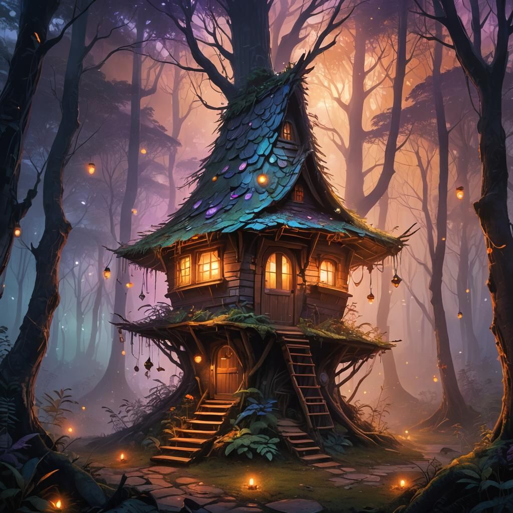 Mystical Hut on Chicken Legs in Misty Forest