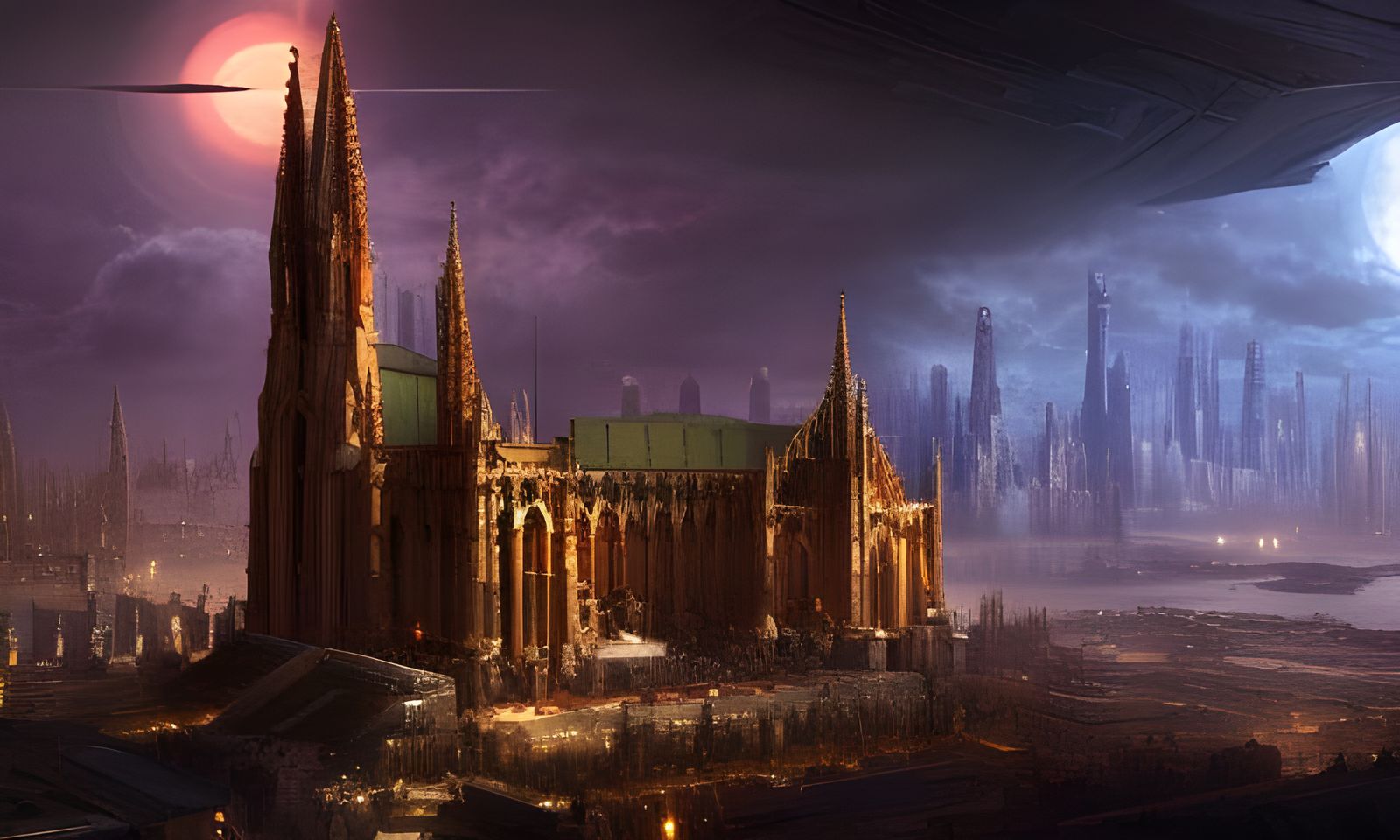 Epic Sci-Fi Cathedral at Night