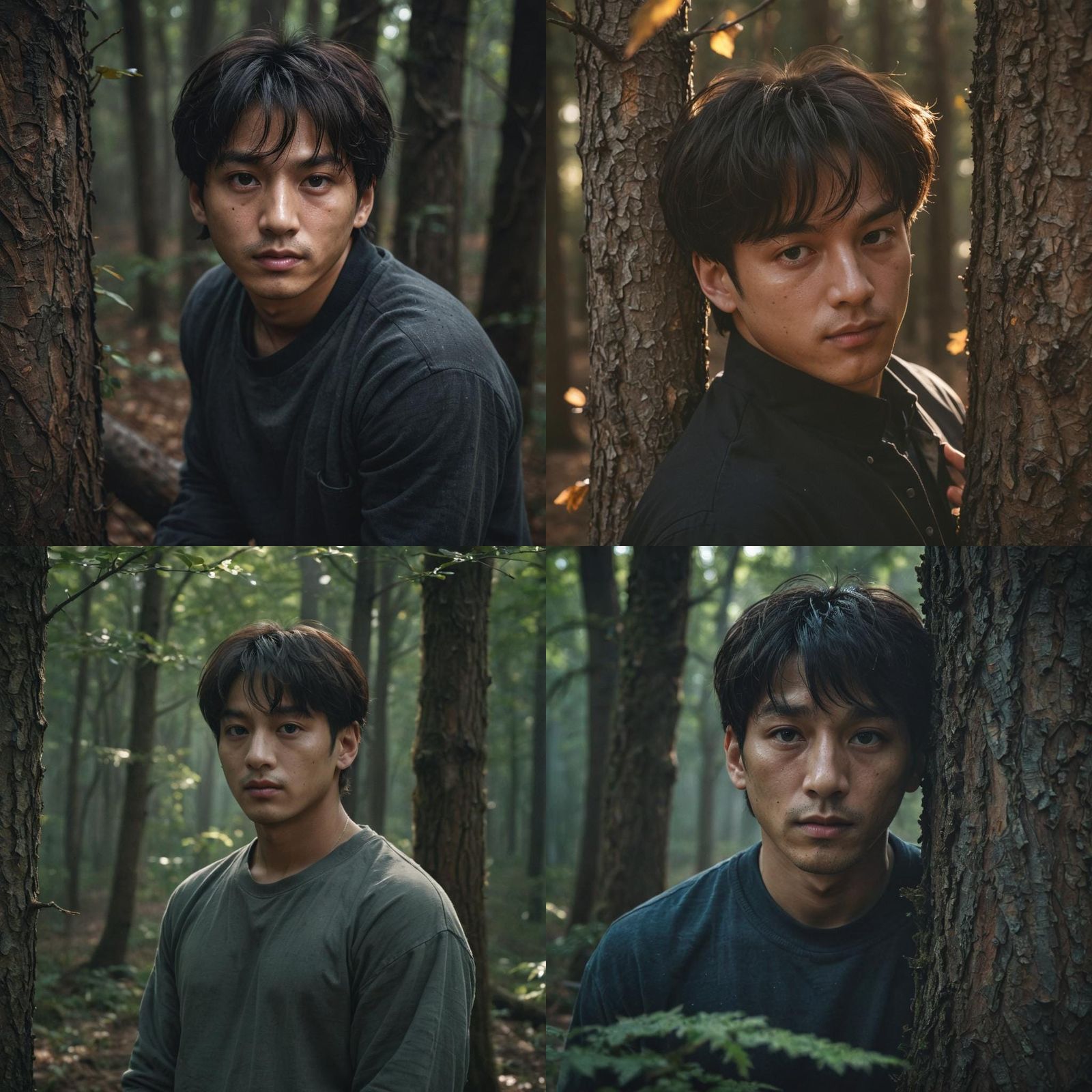 Hyperrealistic Portrait of a Man Leaning on Tree