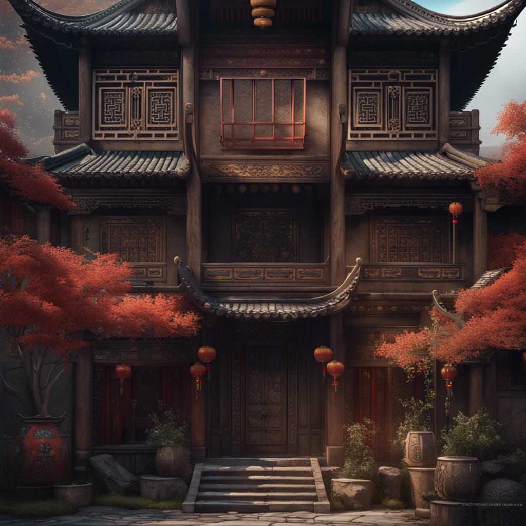Ancient Chinese Village House Construction: Matte Painting