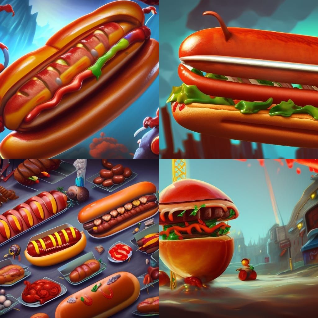Fantastical Hotdog: Detailed Matte Painting in Deep Color