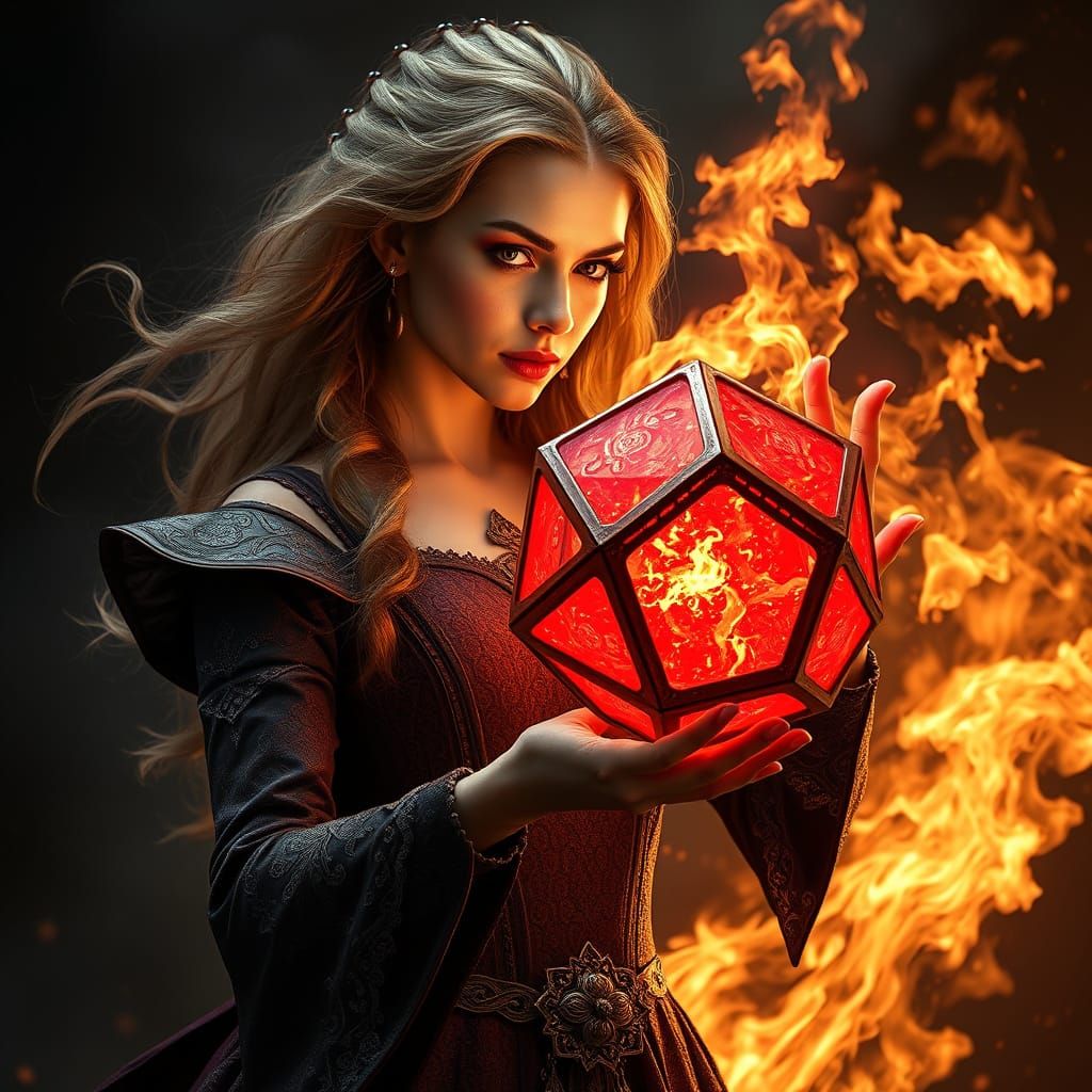 Sorceress Creates a Glowing Octahedron in a Photorealistic S...