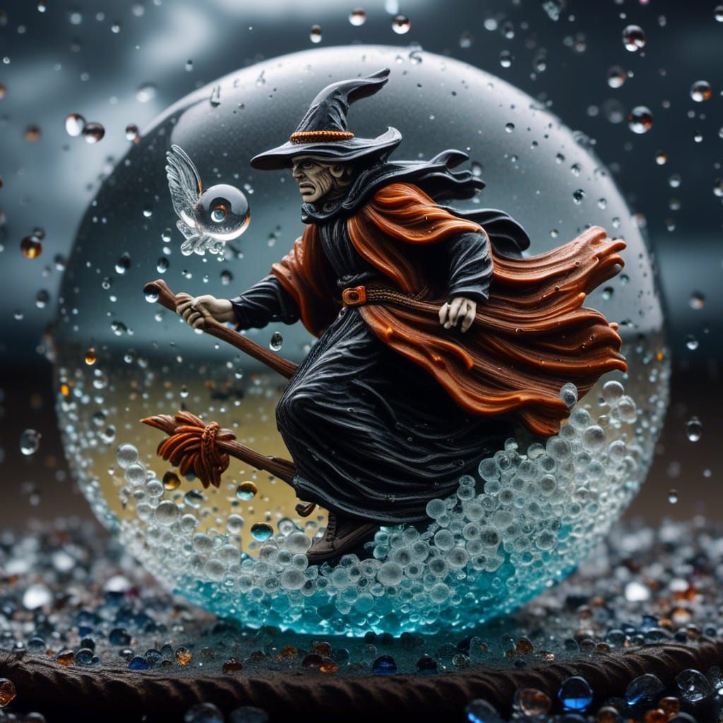 Witch's Stormy Flight Captured in Crystal Ball