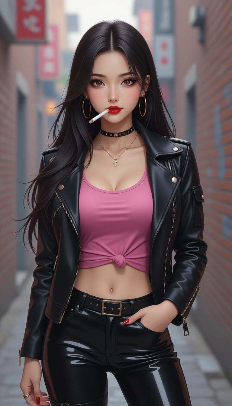 Stylish Woman with Cigarette in Dramatic Alleyway