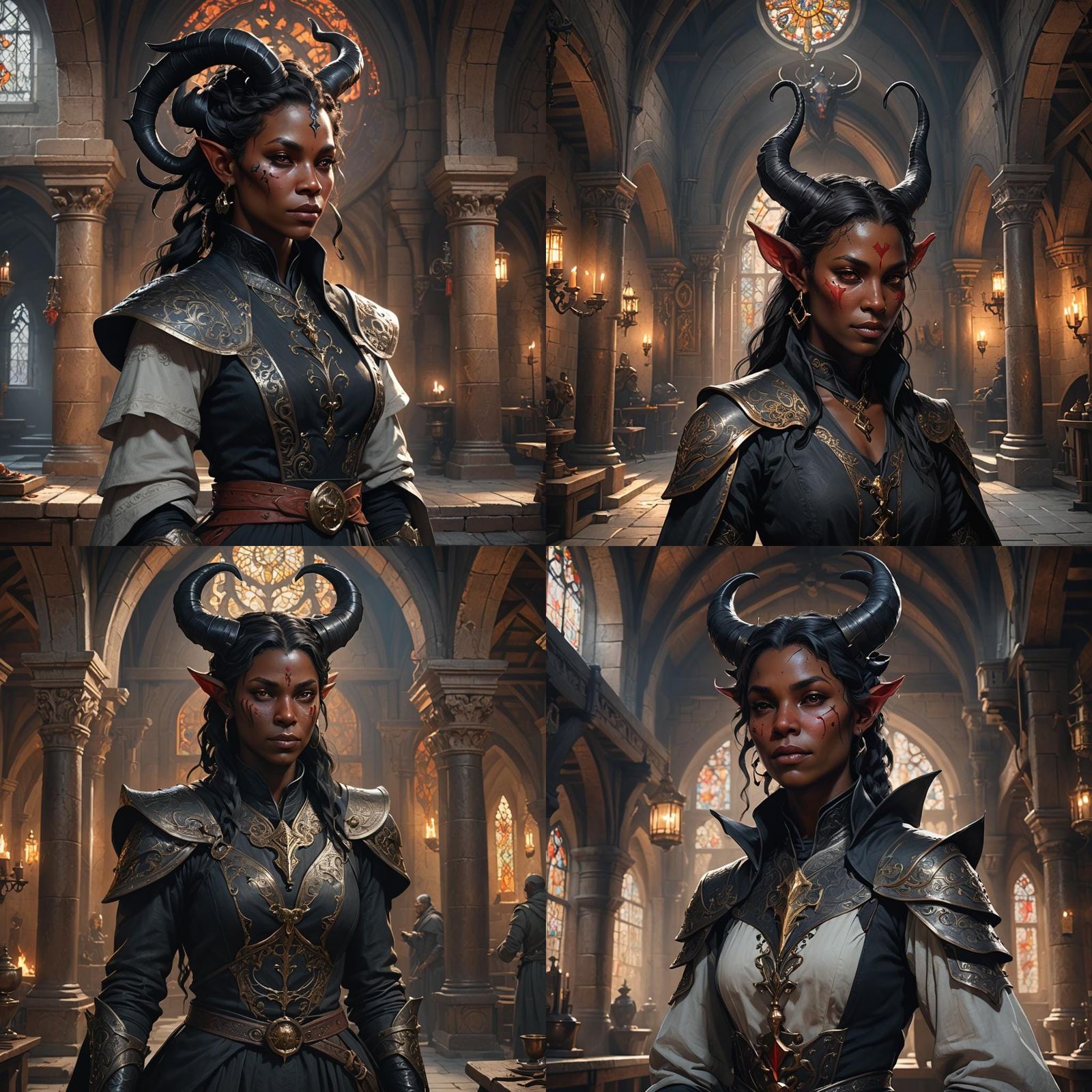 Dark Tiefling Healer Portrait in Medieval Hospital