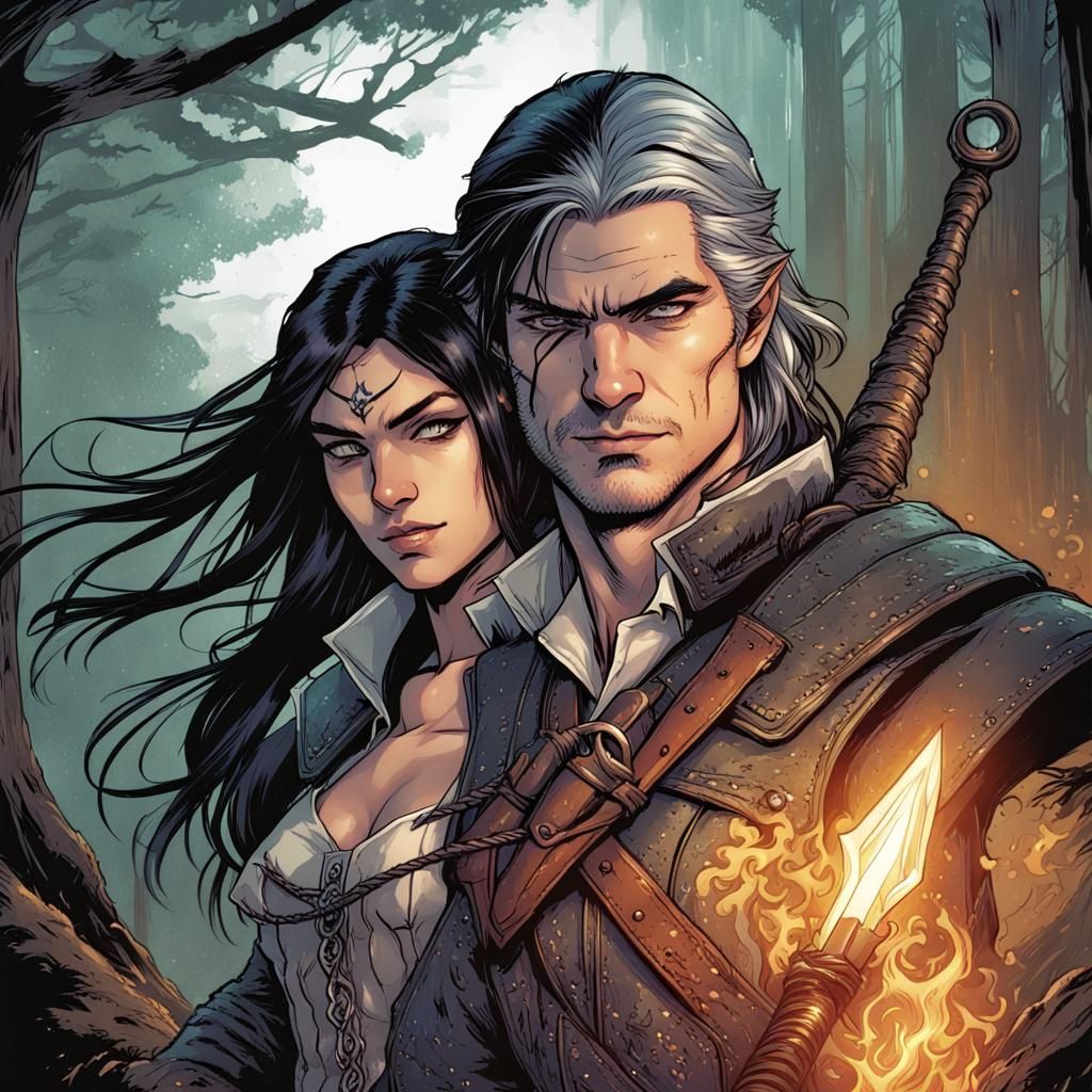 Half-Witcher Half-Elf in Comic Book Art Style