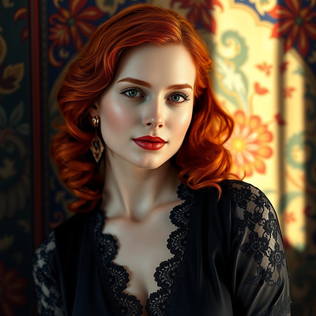 Glamorous Redhead in 1930s Nightgown Portrait