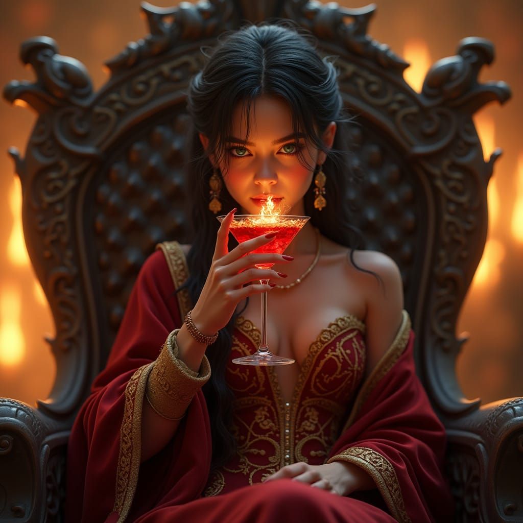 Ethereal Princess Sips Scarlet Elixir
