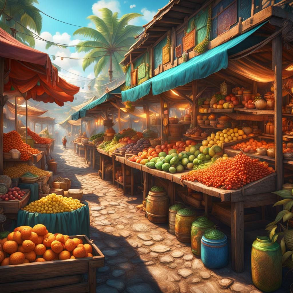 Colorful Abstract Open Air Market in Tropics