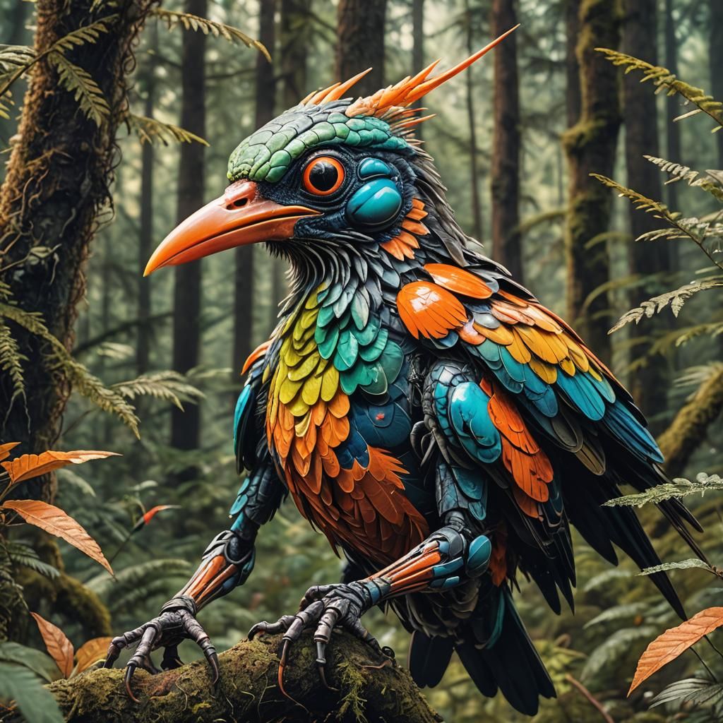 Photorealistic Alien Bird with Bug, Macro Photography