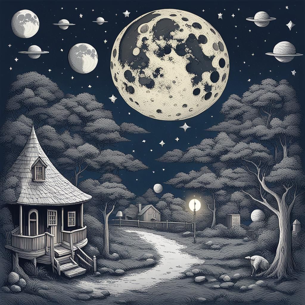 Origami Moon Papercraft in Soft Focus