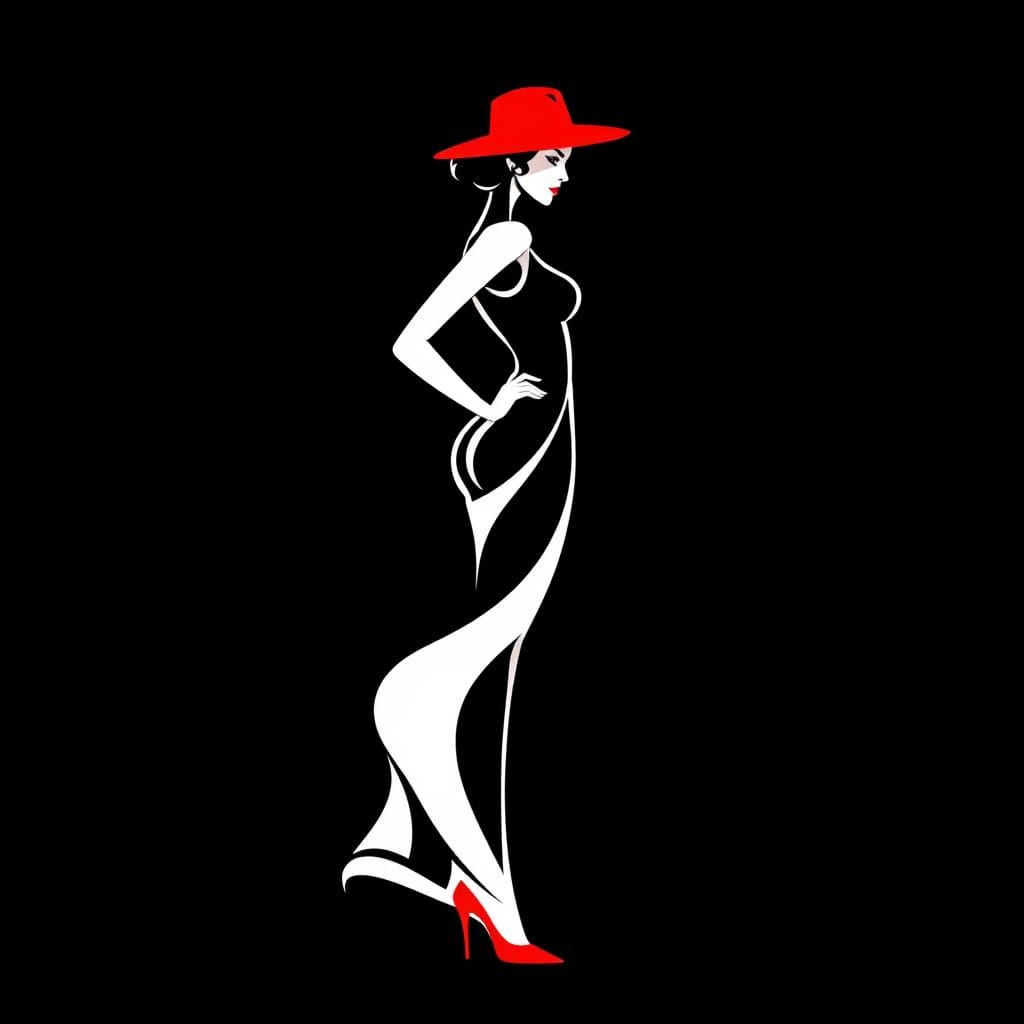 Minimalist Female Silhouette in Red, Black, and White