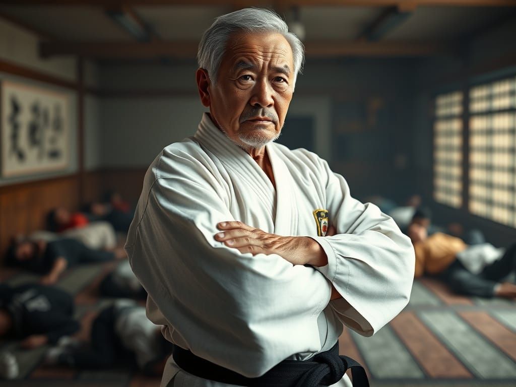 Photorealistic Elderly Karate Master in Kimono