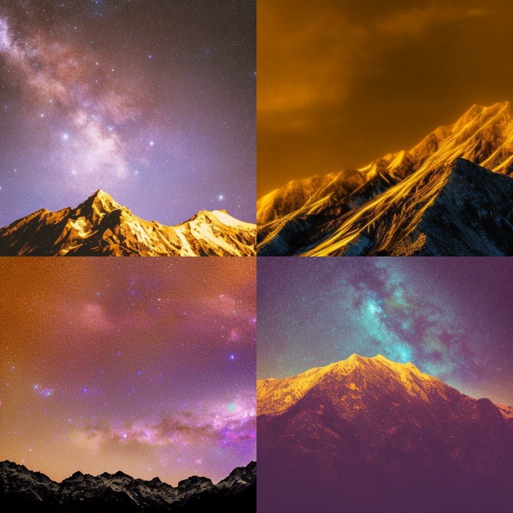 Golden Mountain Against Galaxy Backdrop