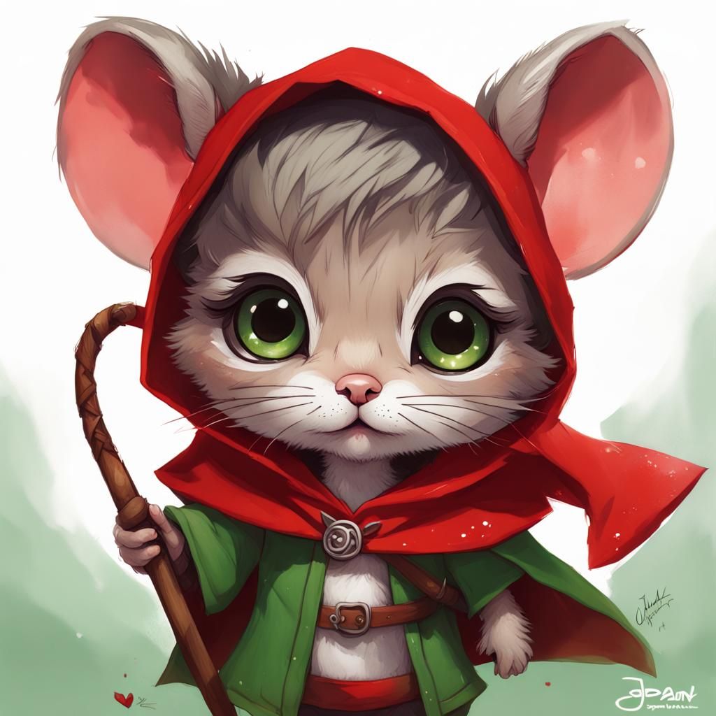 Adorable Chibi Mouse as Little Red Riding Hood