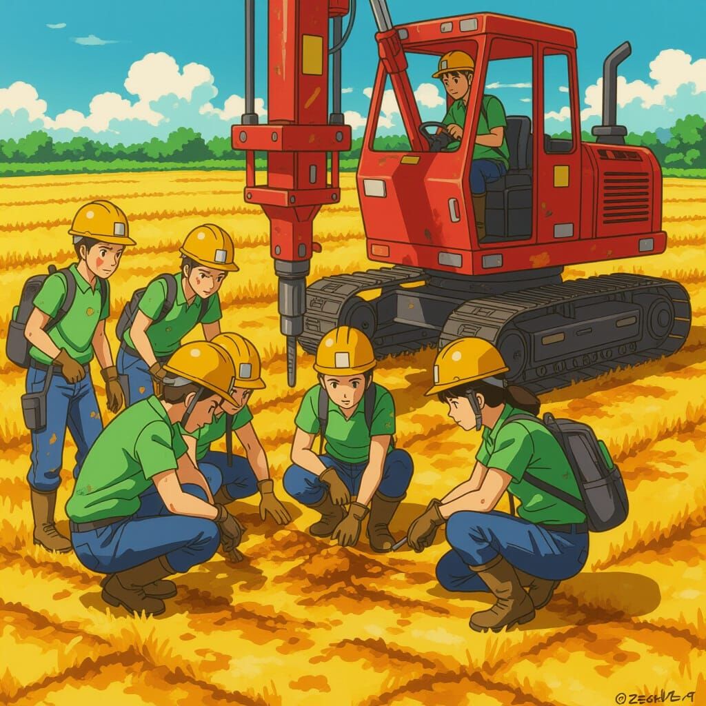 Italian Geologists Surveying in Studio Ghibli Style