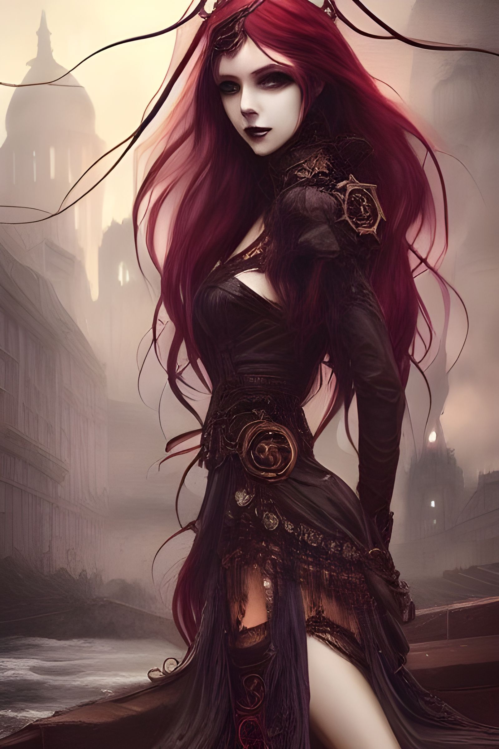 Gothic Steampunk Goddess in Hyper-Detailed Illustration