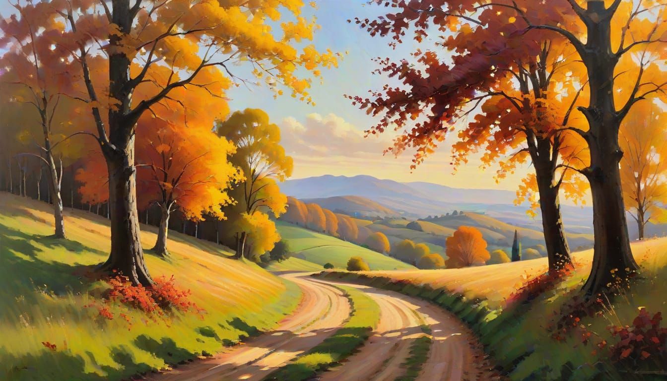 Impressionist Autumn Landscape with Golden Light