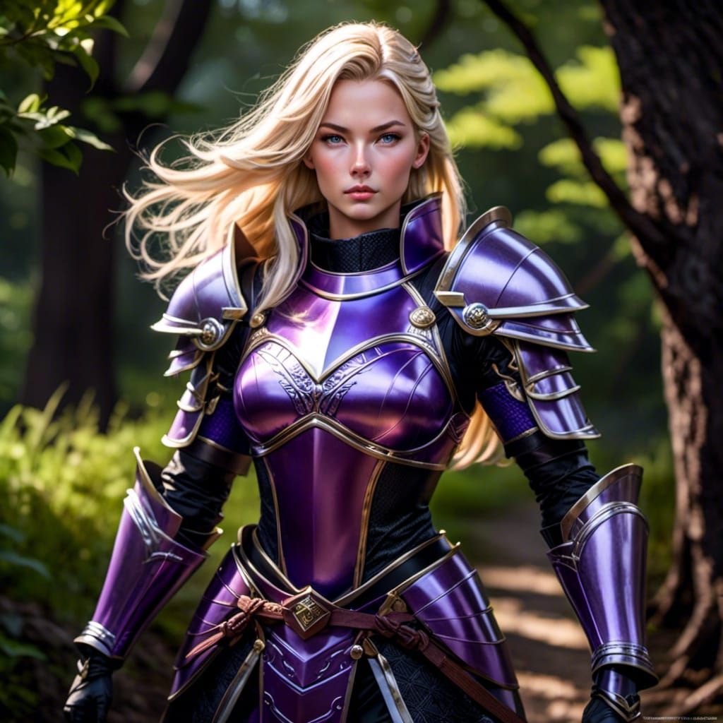 Female Knight in Neon Armor Portrait