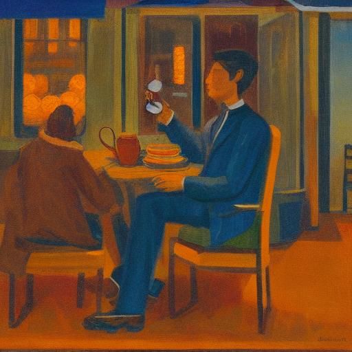 Couple in Moonlit Cafe Still Life