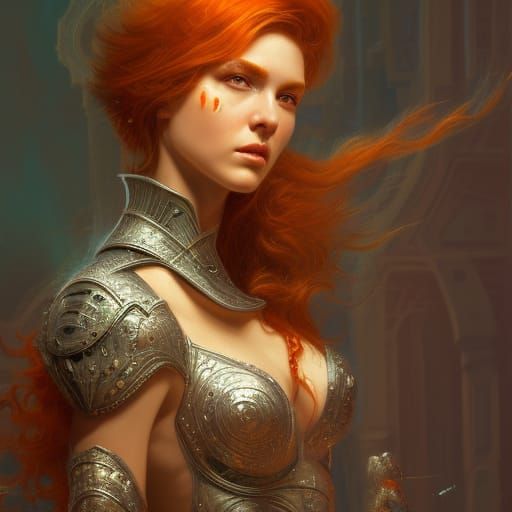 Redhead Knight in Silver Armor, Detailed Portrait