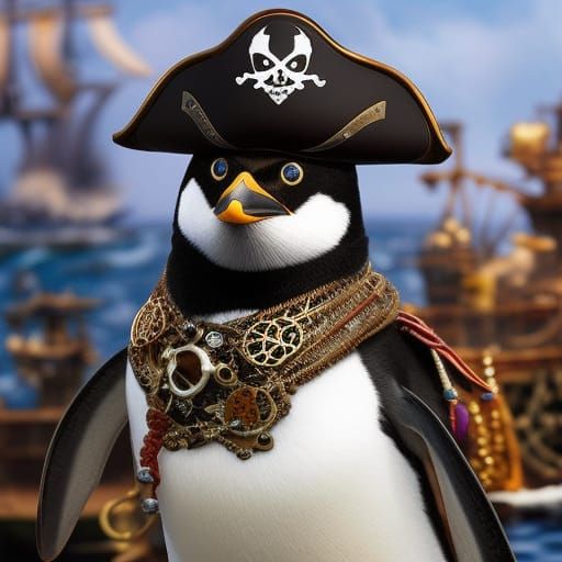 Steampunk Pirate Penguins on Icy Seas