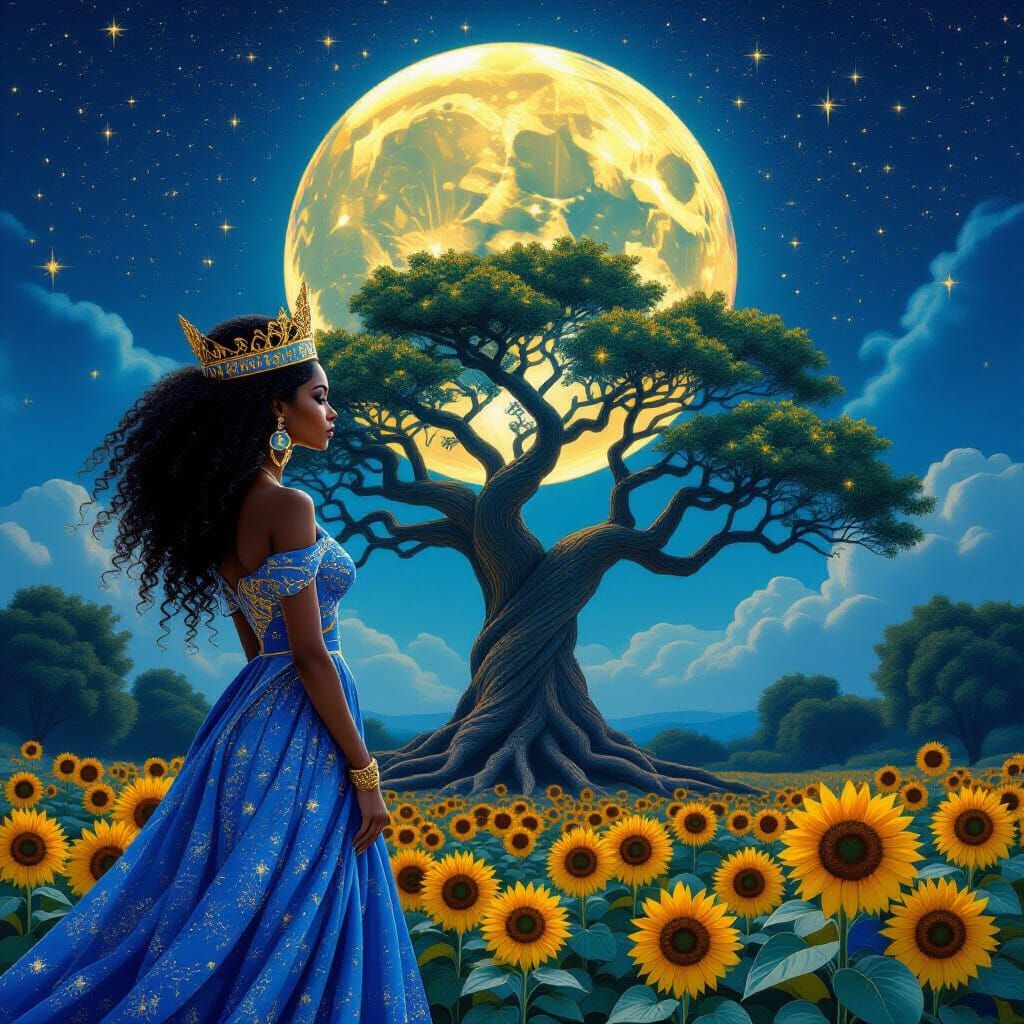 Egyptian Queen with Bonzi Tree and Moon
