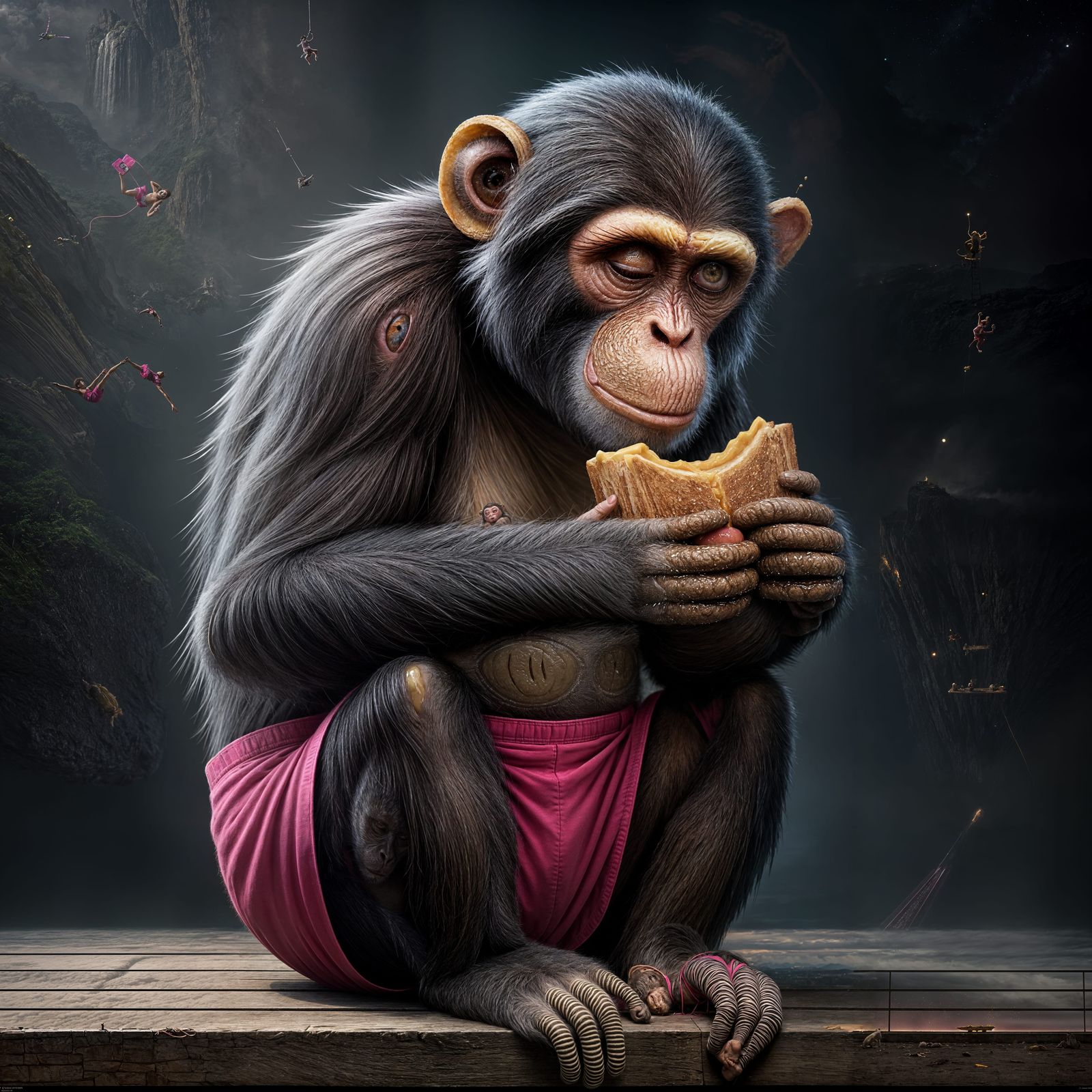 Funny Cartoon Monkey Eating Toastie