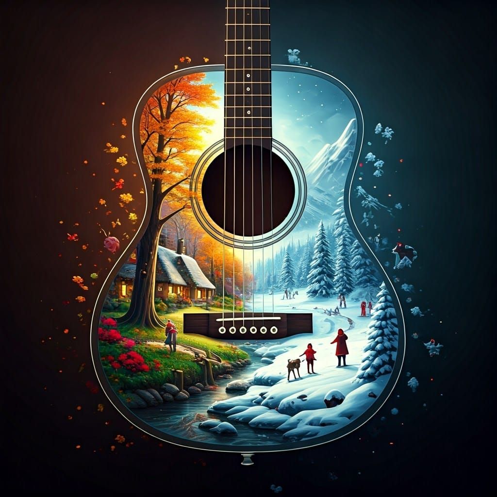 Autumn and Winter Landscapes Inside a Guitar