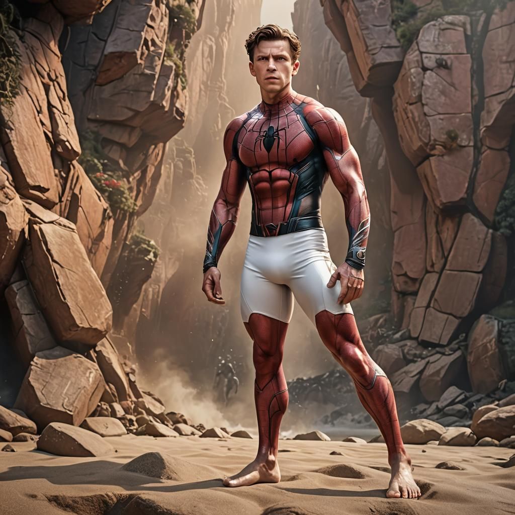 Muscular Man in White Swimsuit: Detailed Digital Painting