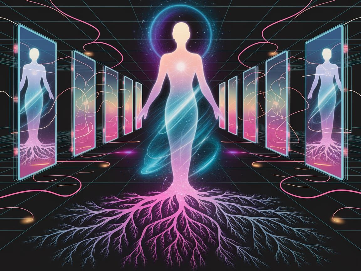 Radiant Multiverse Being in Cyberpunk 2099 Style