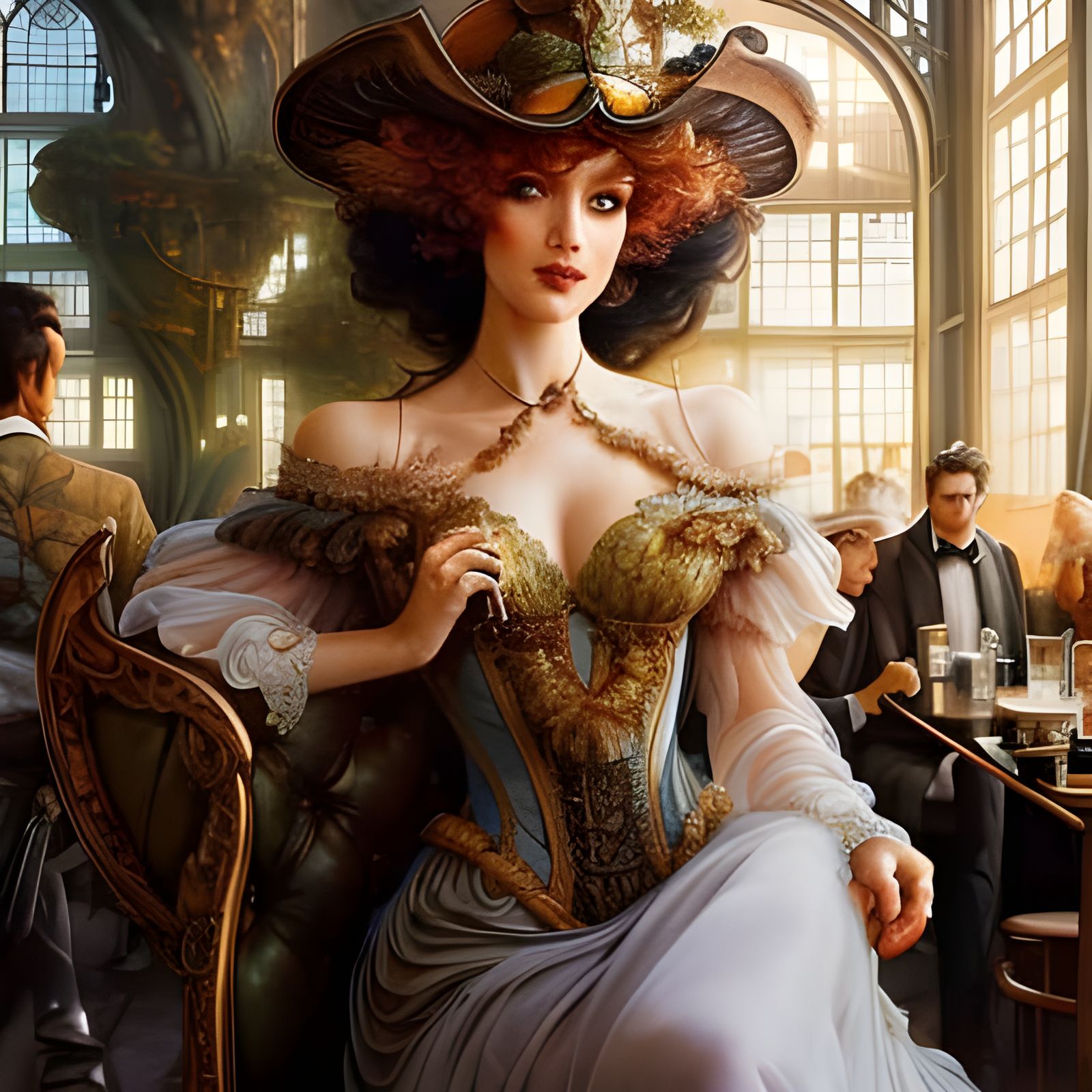 Adorable Newt in Cafe: Rococo Hyperdetailed Art