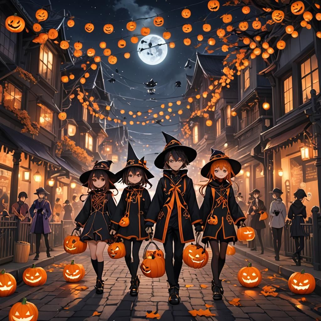 Halloween Trick-or-Treating in Vibrant 3D Anime Style