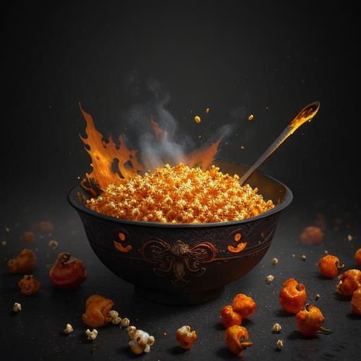 Spicy Flaming Popcorn: Detailed Matte Painting