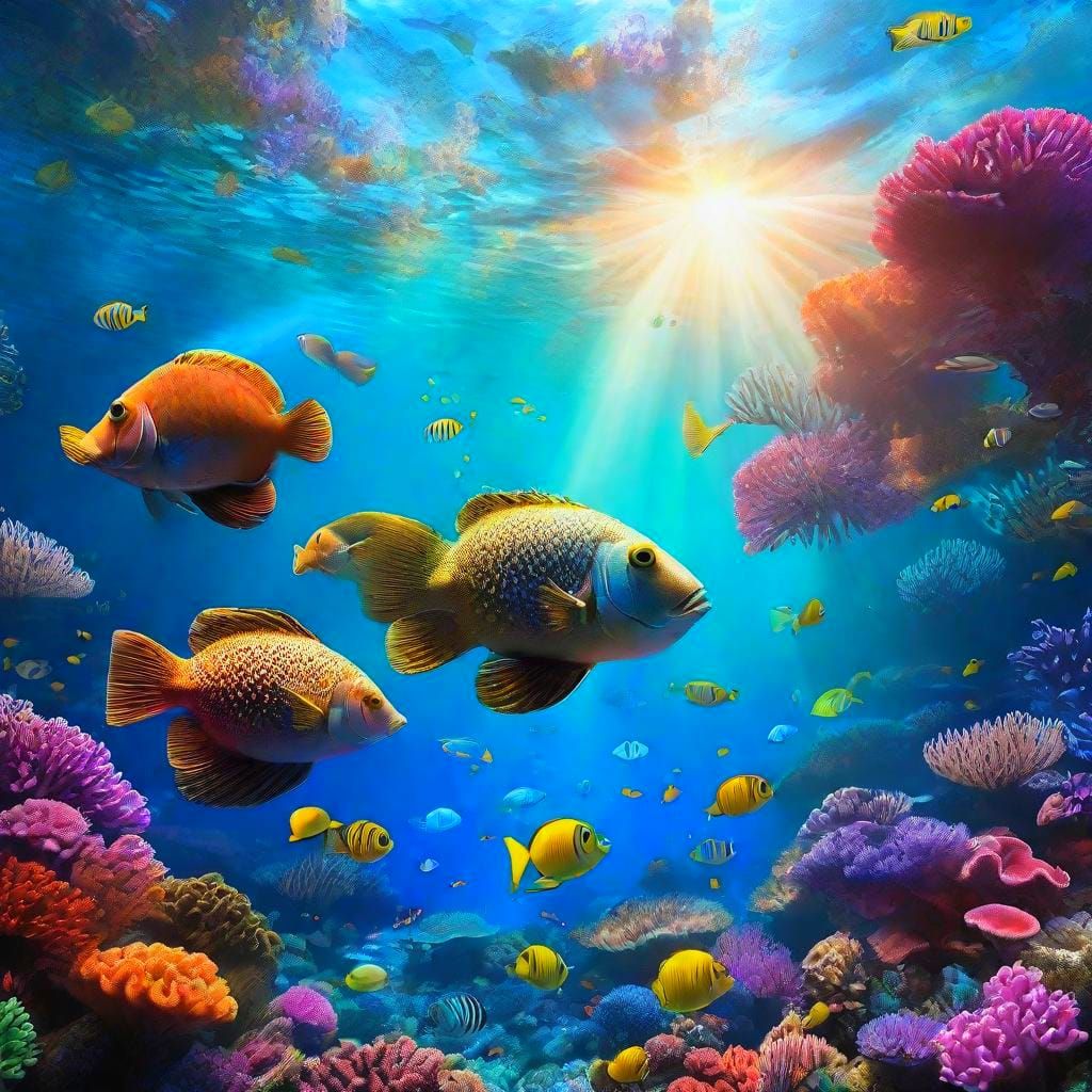 Colorful Coral Reef Ecosystem in Sunlight