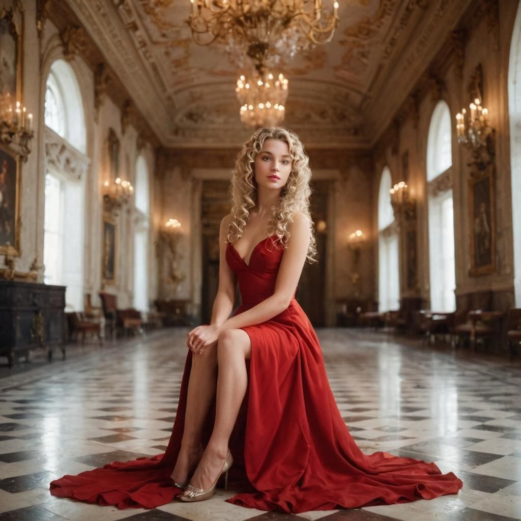 Elegant Rococo Portrait of a Woman in Red