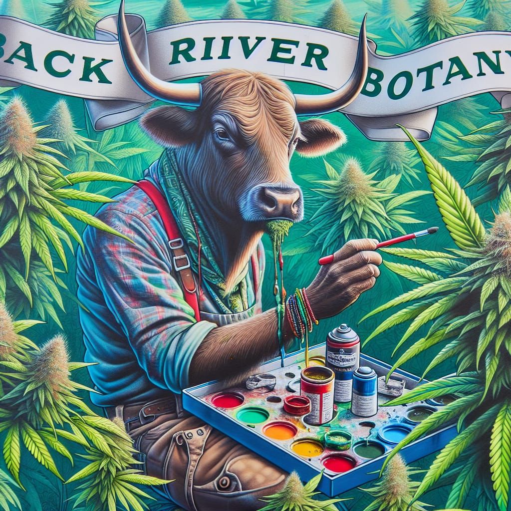 Hippie Bull Immersed in Cannabis, Detailed CGI Art