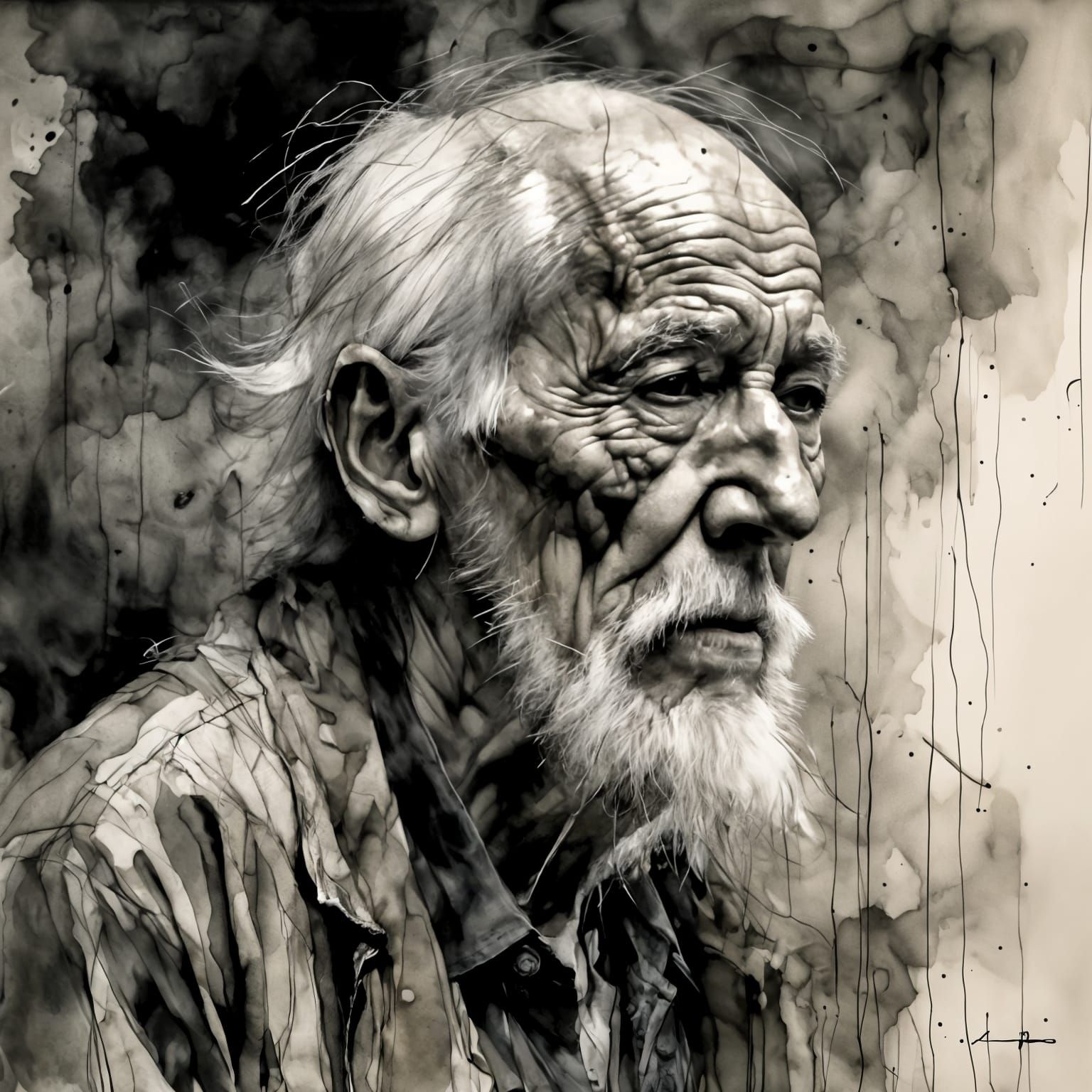 <lora:Brushed charcoal:1.0> studly old man