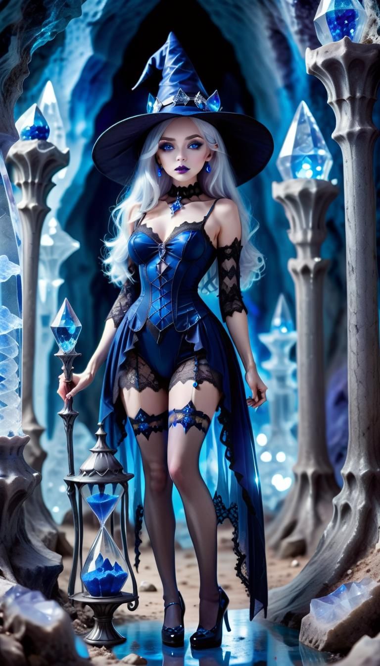 Gothic Witch Portrait in Crystalline Cavern