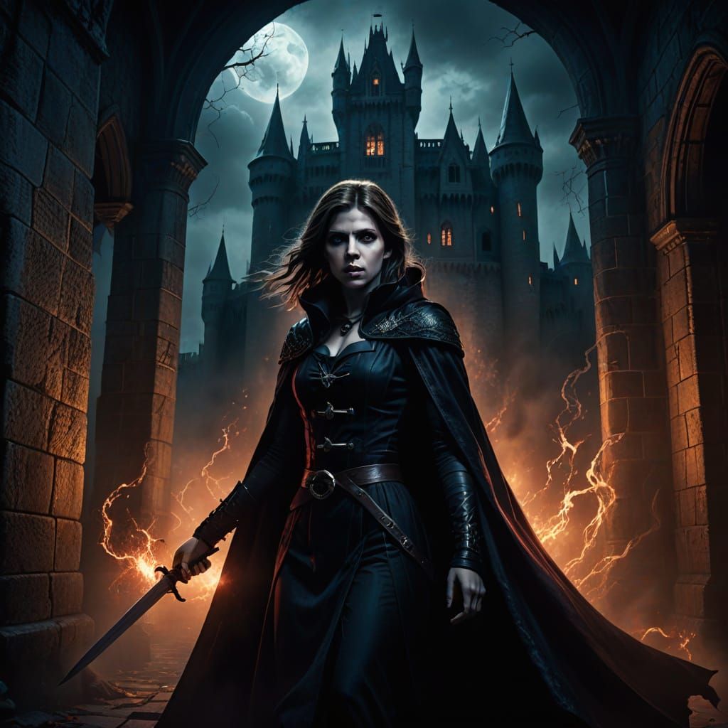 Anna Kendrick vs Vampire in Gothic Dark Fantasy Art