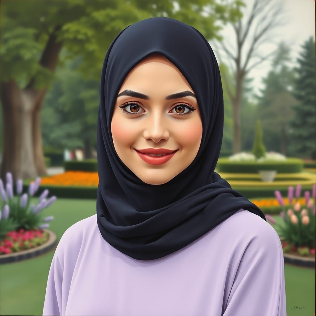 Elegant Hijabi Woman in Minimalist Oil Painting