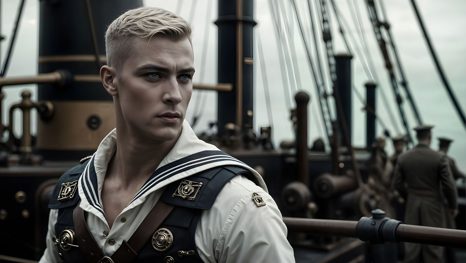 Handsome WWI Sailor in Steampunk Warship Aesthetic