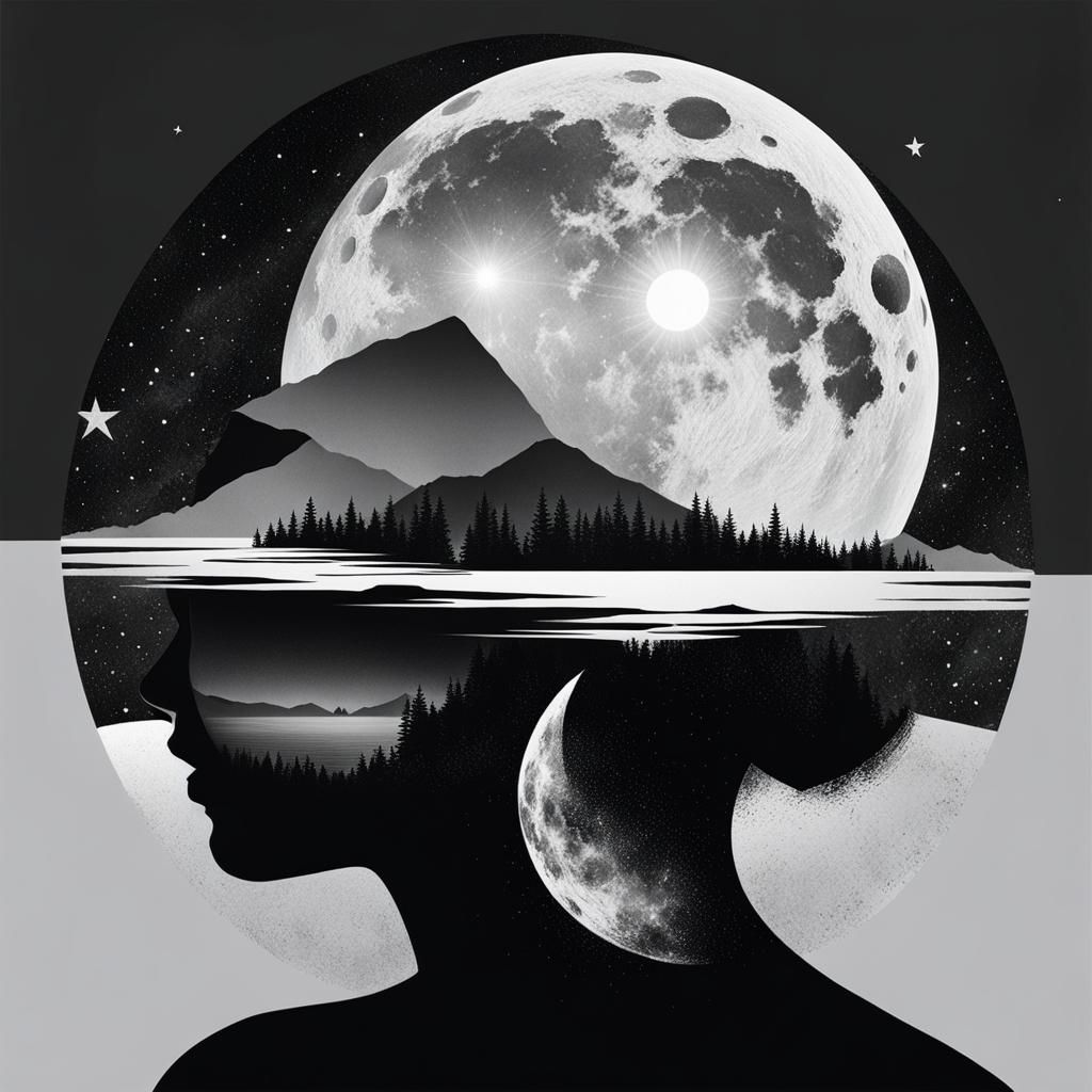 Woman and Moon Double Exposure Photoillustration