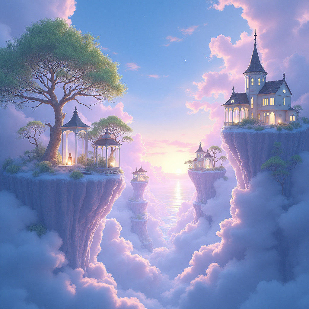 Ethereal Crystal Homes in a Serene World