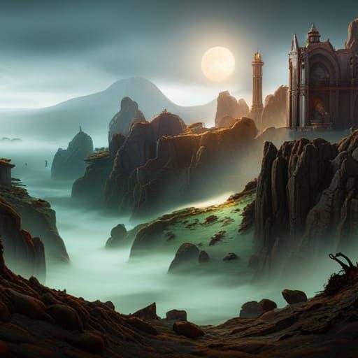 Fantastical Holes Matte Painting in Deep Color