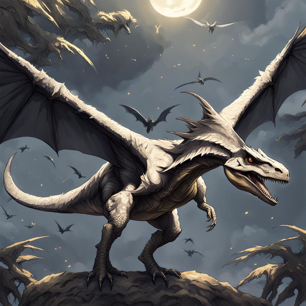 Winged Dinosaur in Anime Key Visual Style