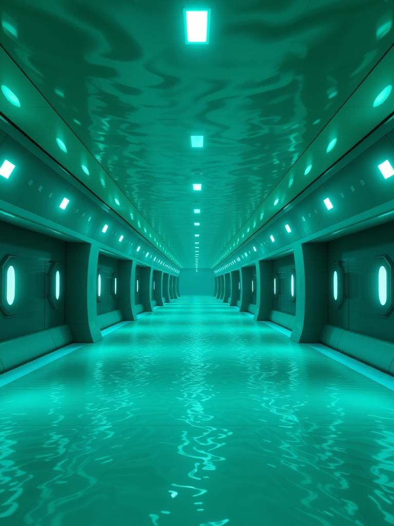 Underwater Turquoise Corridor in Art Deco Style
